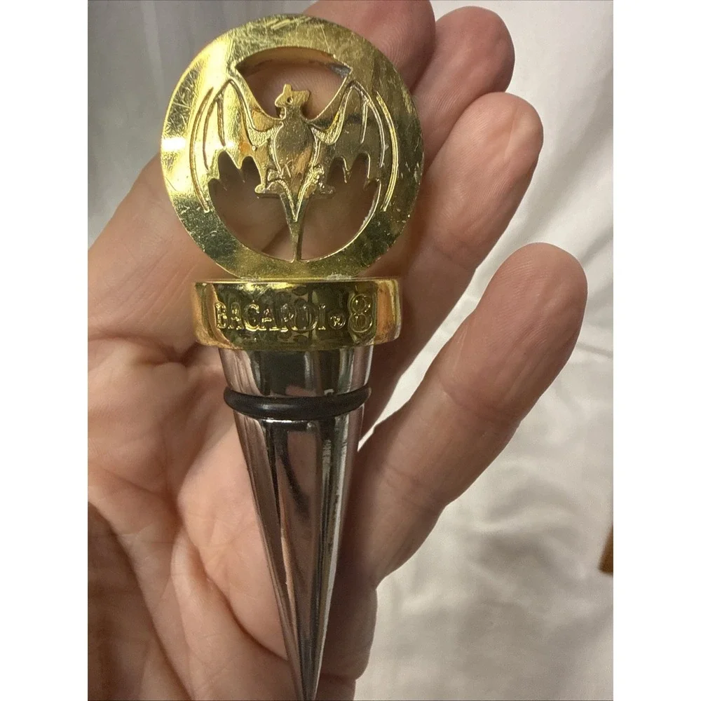 Bacardi 8 Chrome Bottle Cork Stopper With Wooden Bat Logo